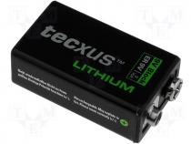 Lithium battery 9V 6F22 Block Tecxus