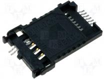 Connector for cards SIM with hinged holder SMD 30mΩ 3mm
