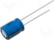Capacitor electrolytic low impedance THT 220uF 25V O8x12mm