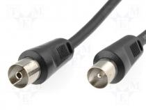 Cable coaxial 9.5mm socket coaxial 9.5mm plug black 1.5m