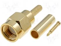Plug, SMA, male, straight, RG174, crimped, for cable, gold plated