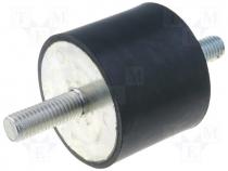 Vibration damper, M10, Ø 50mm, rubber, L 40mm, Thread len 28mm