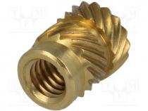 Threaded insert, brass, without coating, M4, BN 1052, L 8.2mm