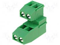 Terminal block double deck angled 90° 1.5mm2 5mm ways 4 24A