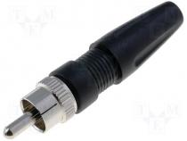 Plug RCA male straight black for cable
