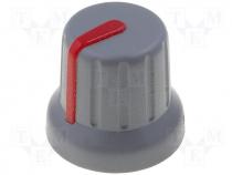Knob, miniature, with pointer, ABS, Shaft d 6mm, Ø16x14mm, grey