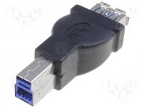 Adapter, USB 3.0, USB A socket, USB B plug, gold plated