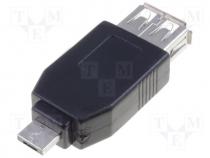 Adapter, USB 2.0, USB A socket, USB A micro plug, gold plated