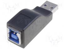 Adapter, USB 3.0, USB A plug, USB B socket, gold plated