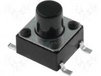 Microswitch, 1-position, SPST-NO, 0.05A/12VDC, SMT, 1.6N, 6x6mm