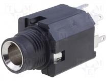 Socket, Jack 6,35mm, female, with double switch, straight