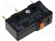 Microswitch, without lever, SPDT, 5A/125VAC, ON-(ON), 1-position