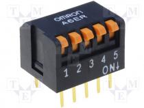 Switch DIP-SWITCH, Poles number 5, ON-OFF, 0.025A/24VDC, 100M