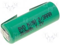 Rechargeable battery Ni-MH, 2/3AAA,2/3R3, 1.2V, 350mAh