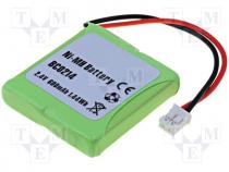 Rechargeable battery Ni-MH, 2.4V, 600mAh, Leads cables