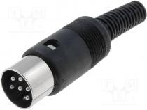 Plug, DIN, male, PIN 6, Pin layout 240, straight, for cable, 6.5mm