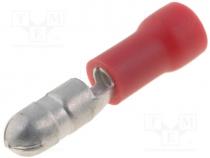 Terminal round, male, d 4mm, 0.5÷1.5mm2, crimped, for cable, red
