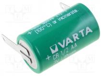 Battery lithium, 3V, 1/2AA,1/2R6, soldering lugs, Ø14.6x25mm