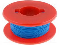 Cable, solid, OFC, 30AWG, kynar 460, blue, 300V, 50m