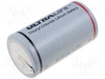 Battery  lithium, 3.6V, D, soldering lugs, 14500mAh