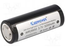 Rechargeable battery  Li-Ion, 26650, 3.7V, 5200mAh, Ø26.5x67mm