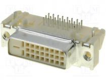 Connector  DVI-I, socket, PIN 29, gold flash, THT, angled 90