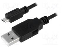 Cable, USB 2.0, USB A plug, USB B micro plug, nickel plated, 1.8m