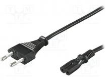 Cable, CEE 7/16 (C) plug, IEC C7 female, 1.8m, Sockets 1, black