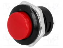 Switch  push-button, 1-position, SPST-NO, 3A/250VAC, red, 50m