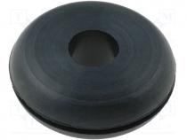Grommet, Panel cutout diam 14mm, Hole dia 6mm, rubber, black