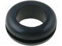 Grommet, Panel cutout diam 12.7mm, Hole dia 9.5mm, rubber, black