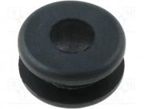 Grommet, Panel cutout diam 8.4mm, Hole dia 5.5mm, rubber, black