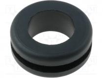 Grommet, Panel cutout diam 12mm, Hole dia 10mm, rubber, black
