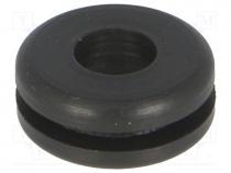 Grommet, Panel cutout diam 8mm, Hole dia 4.5mm, rubber, black