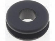 Grommet, Panel cutout diam 5mm, Hole dia 3.1mm, rubber, black