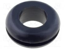 Grommet, Panel cutout diam 12.7mm, Hole dia 9mm, rubber, black
