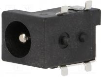 Socket, DC supply, male, 5,5/2,1mm, 5.5mm, 2.1mm, on PCBs, SMT, 2.5A