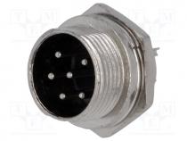 Socket, microphone, male, PIN 6, for panel mounting