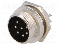 Socket, microphone, male, PIN 7, for panel mounting