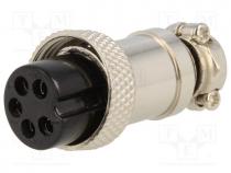 Plug, microphone, female, PIN 5, for cable, straight