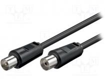 Cable, 75, 1.5m, coaxial 9.5mm socket, coaxial 9.5mm plug, black