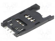 Connector  for cards, SIM, with hinged holder, SMT, gold plated
