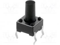 Microswitch, 1-position, SPST-NO, 0.05A/12VDC, THT, 1N, 6x6mm