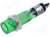 Indicator  with neon lamp, recessed, green, 12VAC, Cutout  Ø7.5mm