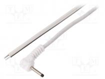 Cable, wires, DC 0,7/2,35 plug, angled, 0.5mm2, white, 1.5m