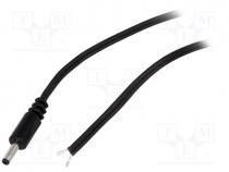 Cable, wires, DC 1,3/3,5 plug, straight, 0.5mm2, black, 1.5m