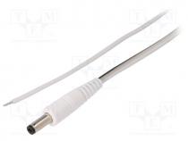 Cable, wires, DC 4,8/1,7 plug, straight, 0.5mm2, white, 1.5m