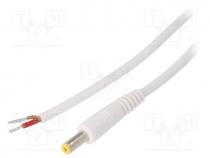 Cable, wires, DC 4,8/1,7 plug, straight, 1mm2, white, 1.5m