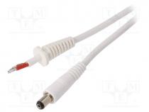 Cable, wires, DC 5,5/1,7 plug, straight, 1mm2, white, 1.5m