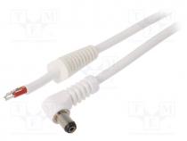 Cable, wires, DC 5,5/1,7 plug, angled, 1mm2, white, 1.5m, -20÷70C